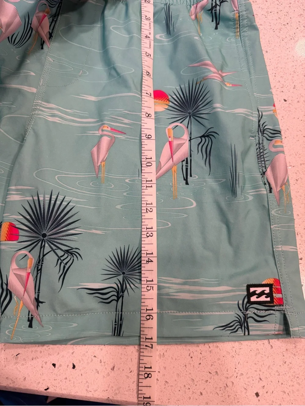 Billabong Aqua Pelican Print Board Shorts with Sunset Accents